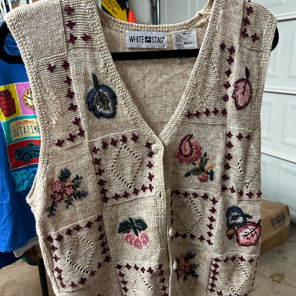 White Stag Tan Knit Vest with Embroidery